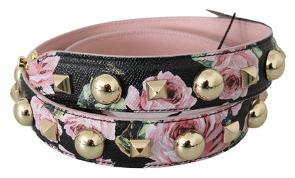 Dolce & Gabbana Rosa geblümtes Leder Nieten Accessoire Schulterriemen