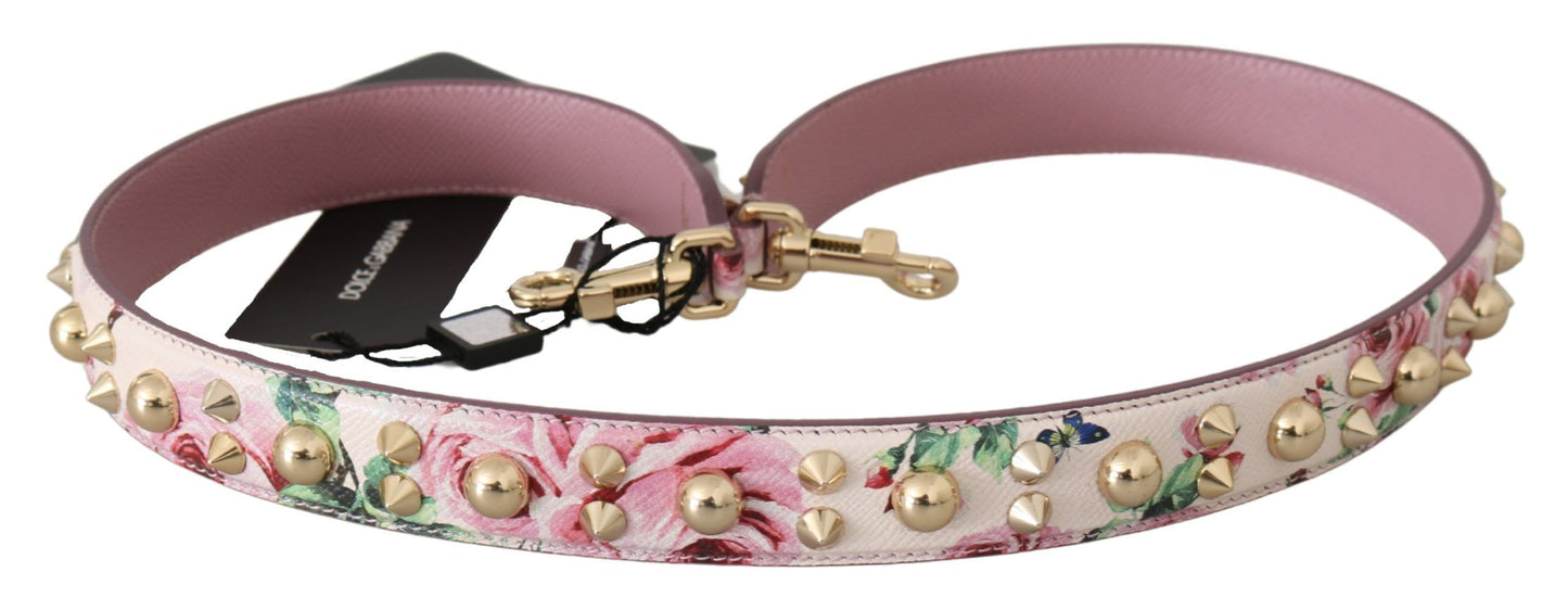 Dolce & Gabbana Rosa geblümtes Leder Nieten Accessoire Schulterriemen
