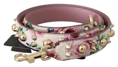 Dolce & Gabbana Rosa geblümtes Leder Nieten Accessoire Schulterriemen