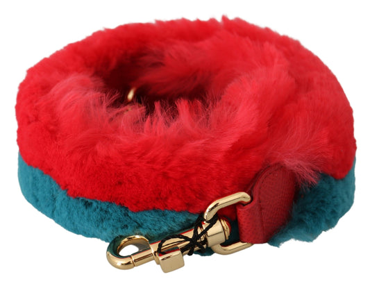 Dolce & Gabbana Rot Blau Kaninchenfell Leder Schulterriemen
