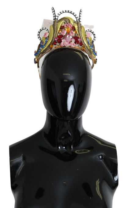 Dolce & Gabbana Gold Messing Floral Kristalle LED Lichter Krone Tiara Diadem