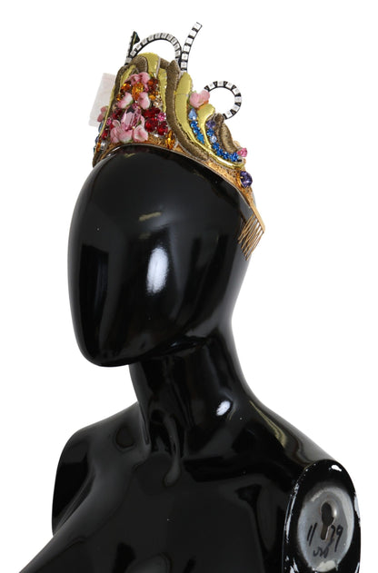 Dolce & Gabbana Gold Messing Floral Kristalle LED Lichter Krone Tiara Diadem