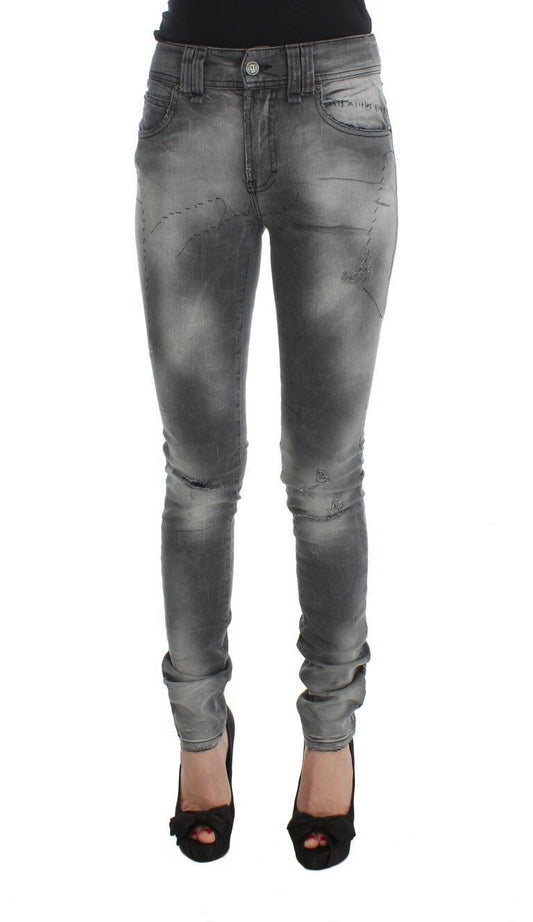 John Galliano Graue Baumwollmischung Slim Fit Denim Jeans Hose