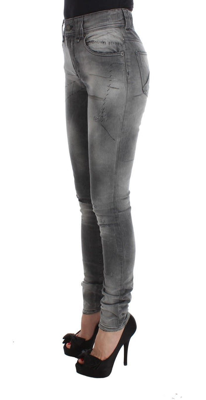 John Galliano Graue Baumwollmischung Slim Fit Denim Jeans Hose