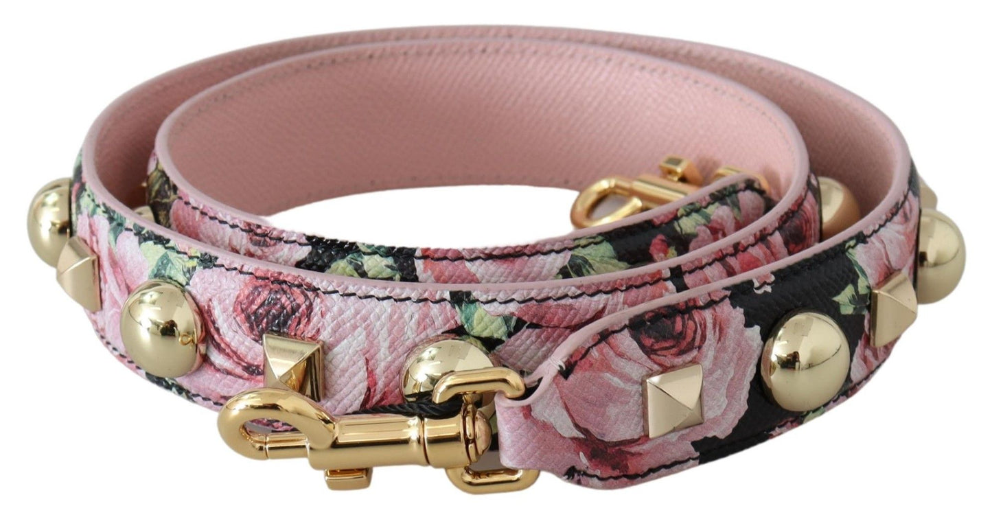Dolce & Gabbana Rosa geblümte Tasche mit goldenen Nieten Accessoire Schulterriemen