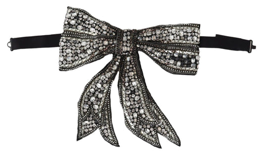 Dolce & Gabbana Silberne Seidenfliege mit Kristallen und Perlen
