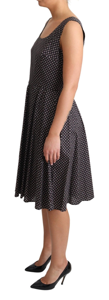 Dolce & Gabbana Schwarzes geblümtes Stretchkleid aus Baumwolle in A-Linie