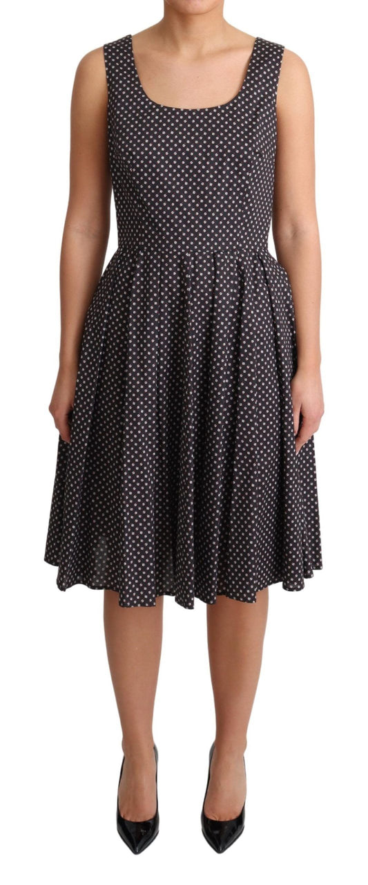 Dolce & Gabbana Schwarzes geblümtes Stretchkleid aus Baumwolle in A-Linie