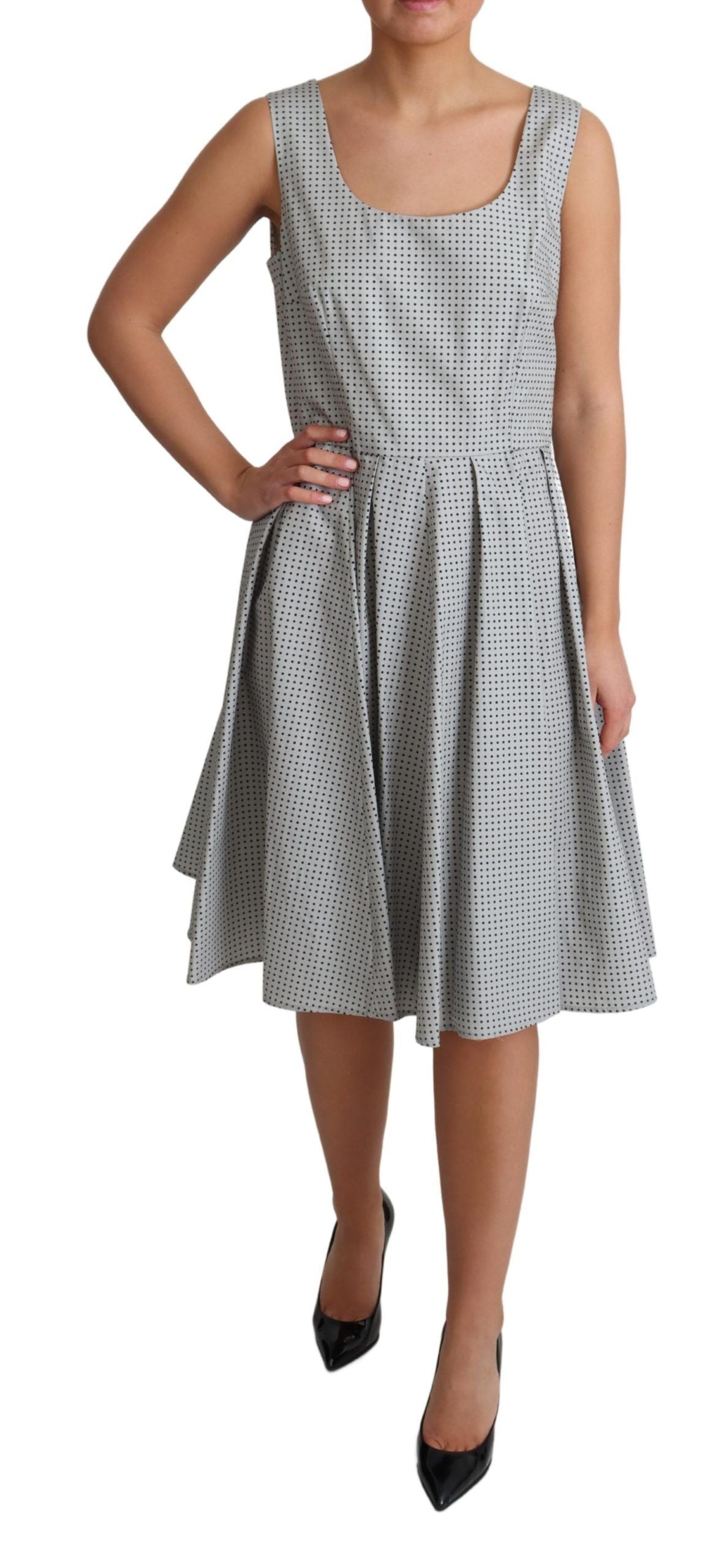 Dolce & Gabbana Graues gepunktetes A-Linien-Kleid aus Baumwolle
