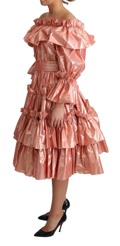Dolce & Gabbana Rosa Rüschenkleid Seiden-Baumwoll-Kleid