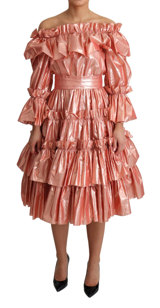 Dolce & Gabbana Rosa Rüschenkleid Seiden-Baumwoll-Kleid