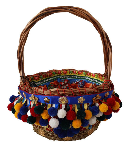 Dolce & Gabbana Multicolor Baumwolle verschönert Agnese Korb Tragetasche