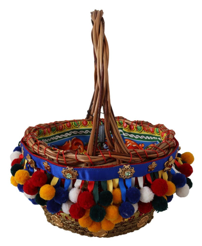 Dolce & Gabbana Multicolor Baumwolle verschönert Agnese Korb Tragetasche