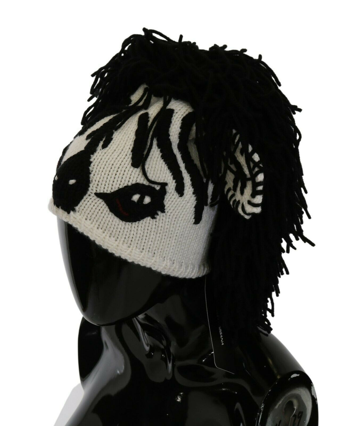 Dolce & Gabbana black and white knitted cashmere hat with animal motif