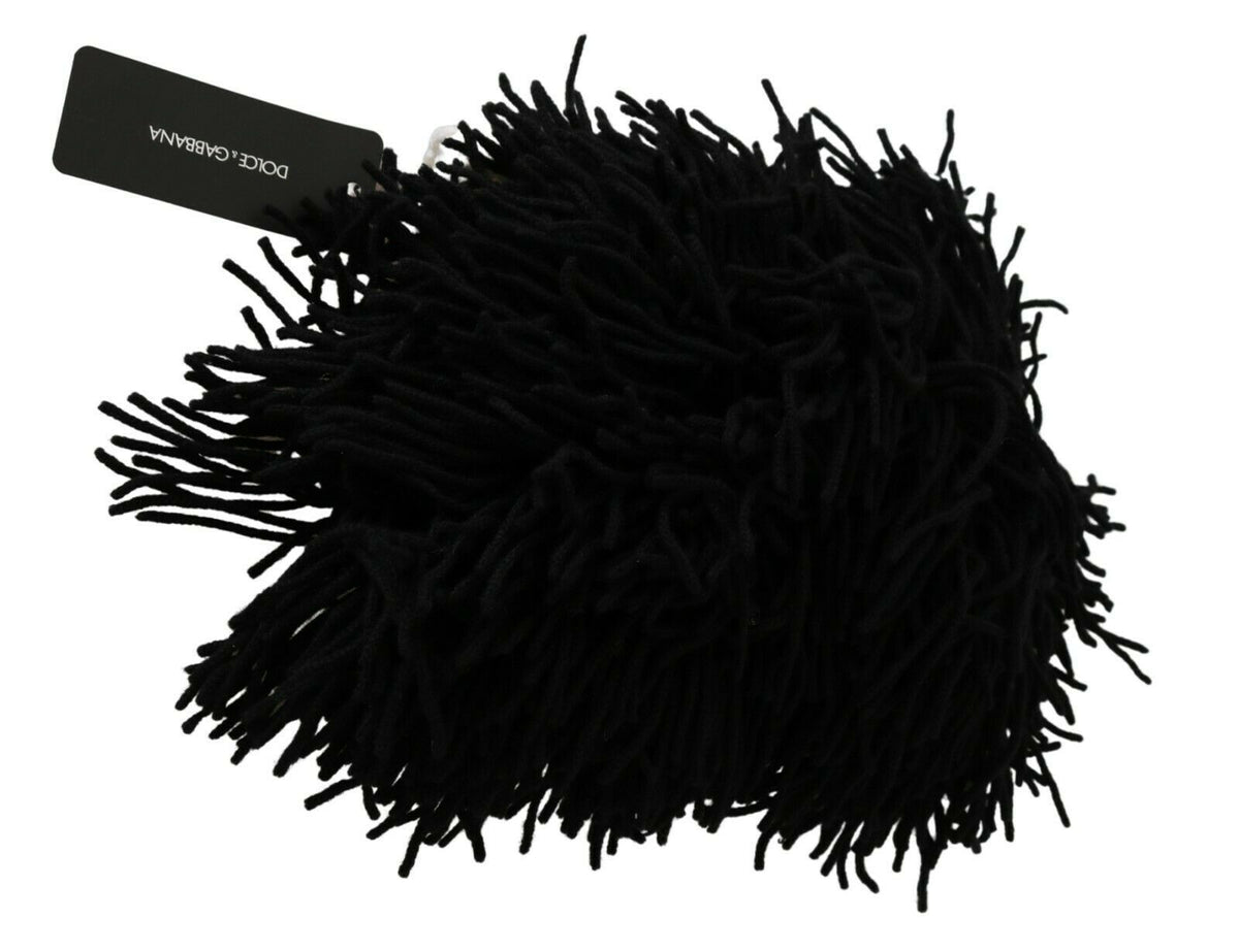 Dolce & Gabbana black and white knitted cashmere hat with animal motif