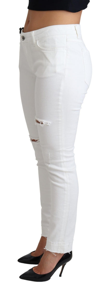 Dolce & Gabbana Weiße zerfledderte Skinny Denim Baumwoll-Stretch-Jeans