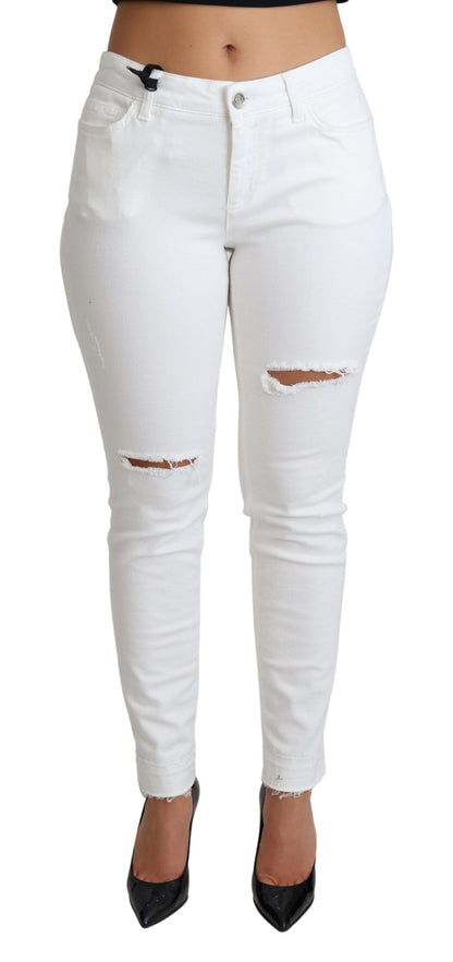 Dolce & Gabbana Weiße zerfledderte Skinny Denim Baumwoll-Stretch-Jeans
