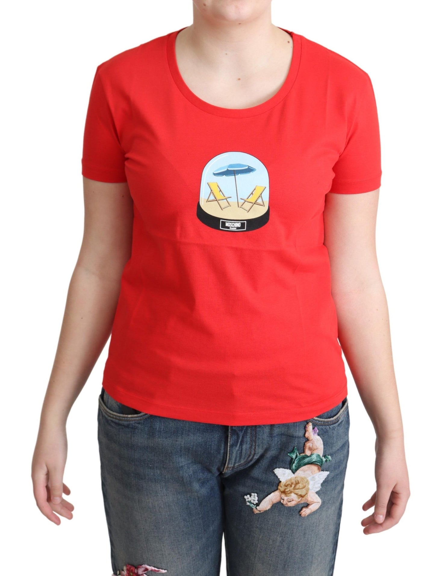 Moschino Rot bedruckte Baumwolle kurze Ärmel Tops Bluse T-Shirt