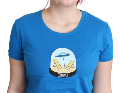 Moschino Blau bedrucktes Baumwoll-T-Shirt mit kurzen Ärmeln