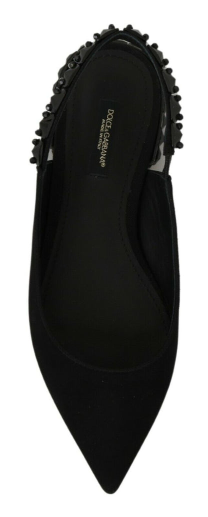 Dolce & Gabbana Schwarze Flats Slingback Charmeuse Schuhe