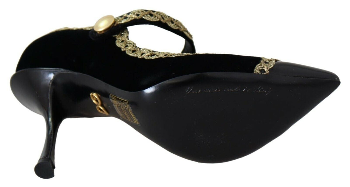 Dolce & Gabbana Schwarz verschönert Samt Mary Jane Pumps Schuhe