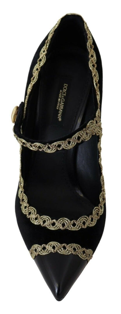 Dolce & Gabbana Schwarz verschönert Samt Mary Jane Pumps Schuhe