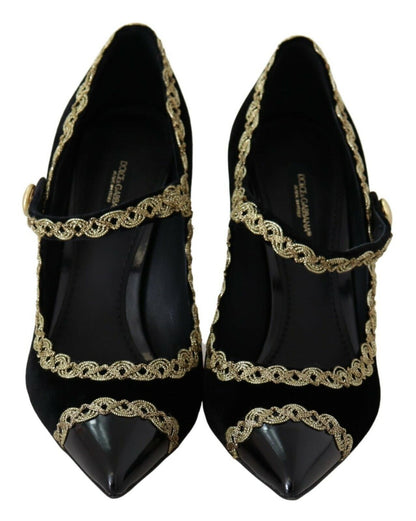 Dolce & Gabbana Schwarz verschönert Samt Mary Jane Pumps Schuhe