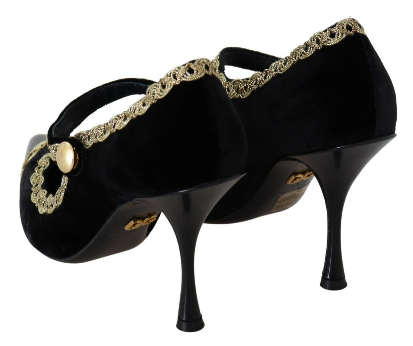 Dolce & Gabbana Schwarz verschönert Samt Mary Jane Pumps Schuhe
