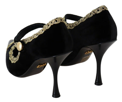 Dolce & Gabbana Schwarz verschönert Samt Mary Jane Pumps Schuhe