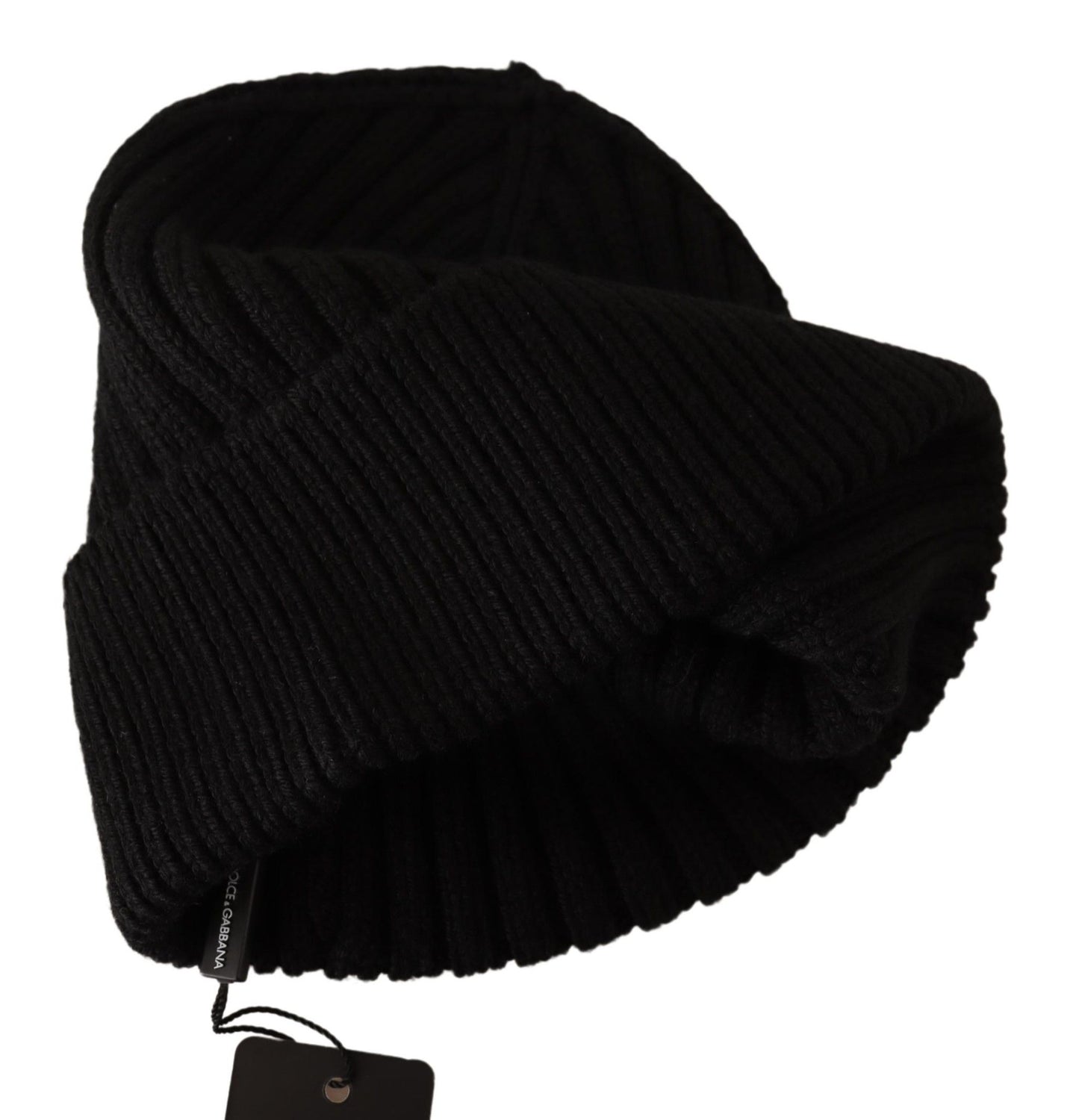Dolce & Gabbana Schwarzer Wollstrick Damen Wintermütze