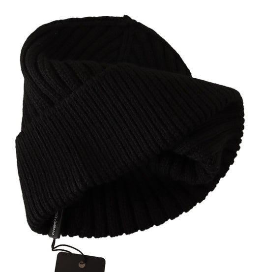 Dolce & Gabbana Black Wool Knit Winter Beanie for Women