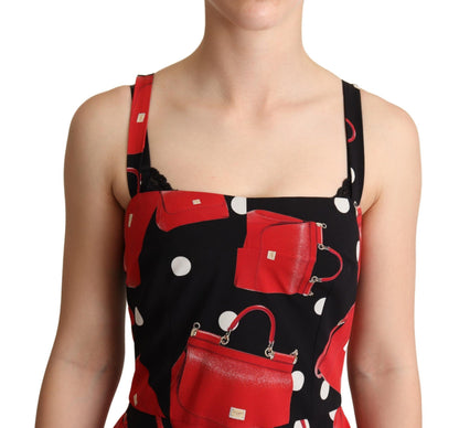 Dolce & Gabbana Schwarzer roter Taschenaufdruck A-Linien-Kleid in mittlerer Länge