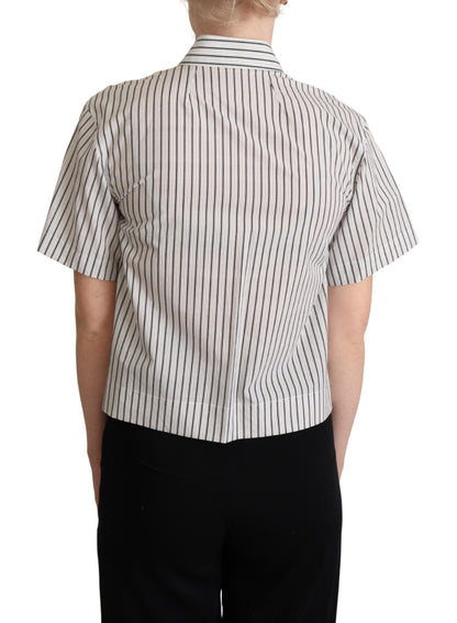 Dolce & Gabbana Weiß Schwarz Gestreiftes Hemd mit Kragen