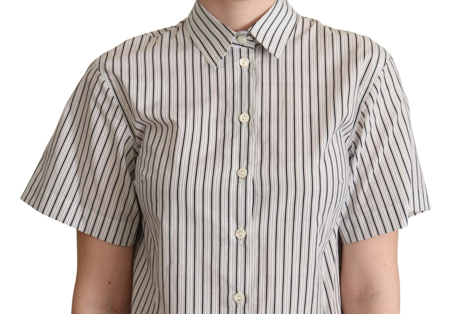 Dolce & Gabbana Weiß Schwarz Gestreiftes Hemd mit Kragen