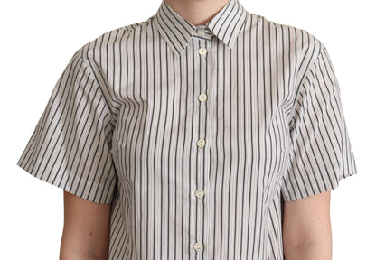 Dolce & Gabbana Weiß Schwarz Gestreiftes Hemd mit Kragen