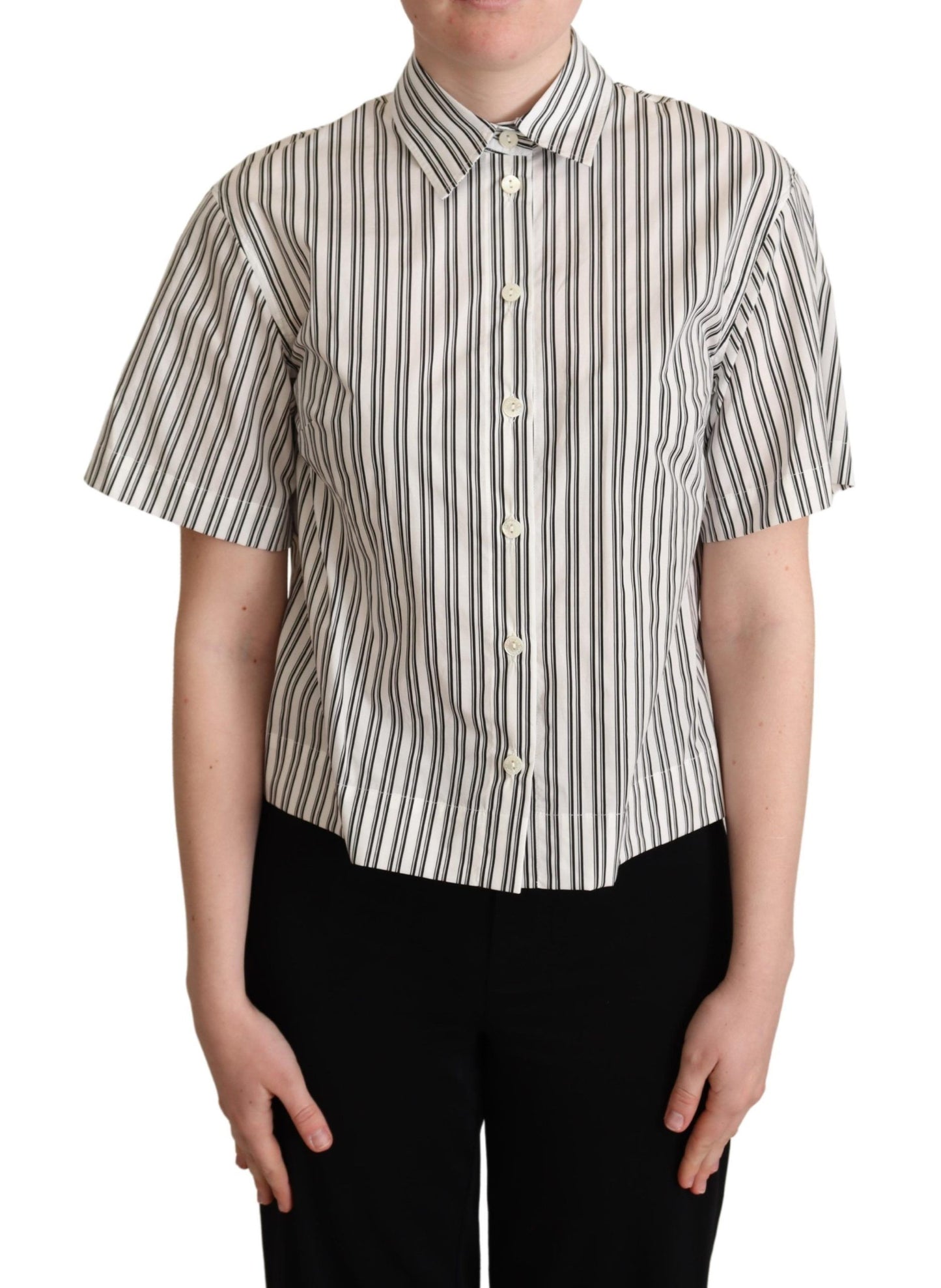 Dolce & Gabbana Weiß Schwarz Gestreiftes Hemd Bluse Top