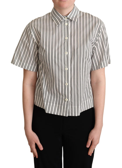 Dolce & Gabbana Weiß Schwarz Gestreiftes Hemd Bluse Top