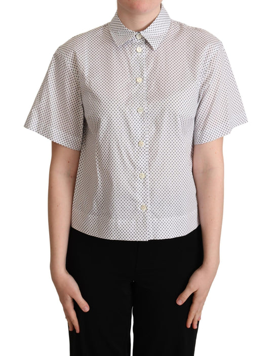 Dolce & Gabbana Weißes Graues Polka Dots Hemd mit Knopfleiste