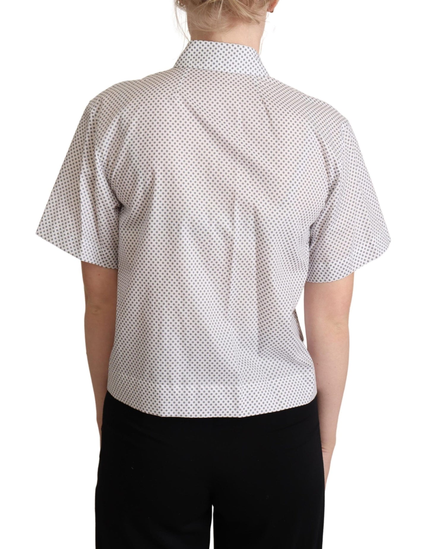 Dolce & Gabbana Weißes Graues Polka Dots Hemd mit Knopfleiste