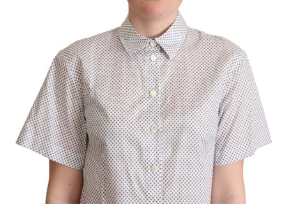 Dolce & Gabbana Weißes Graues Polka Dots Hemd mit Knopfleiste