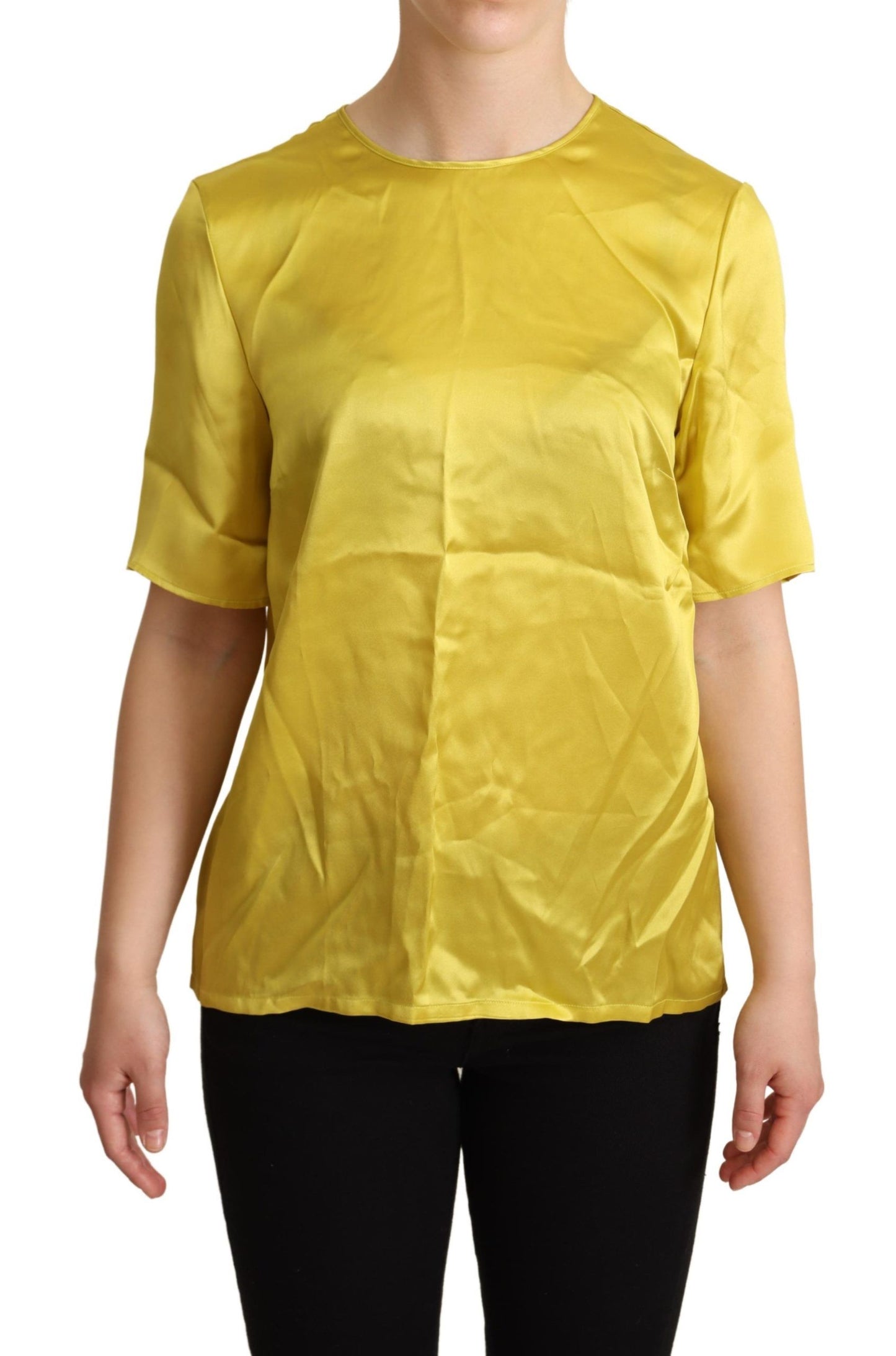 Dolce & Gabbana Gelbe Seidenbluse mit kurzen Ärmeln T-shirt