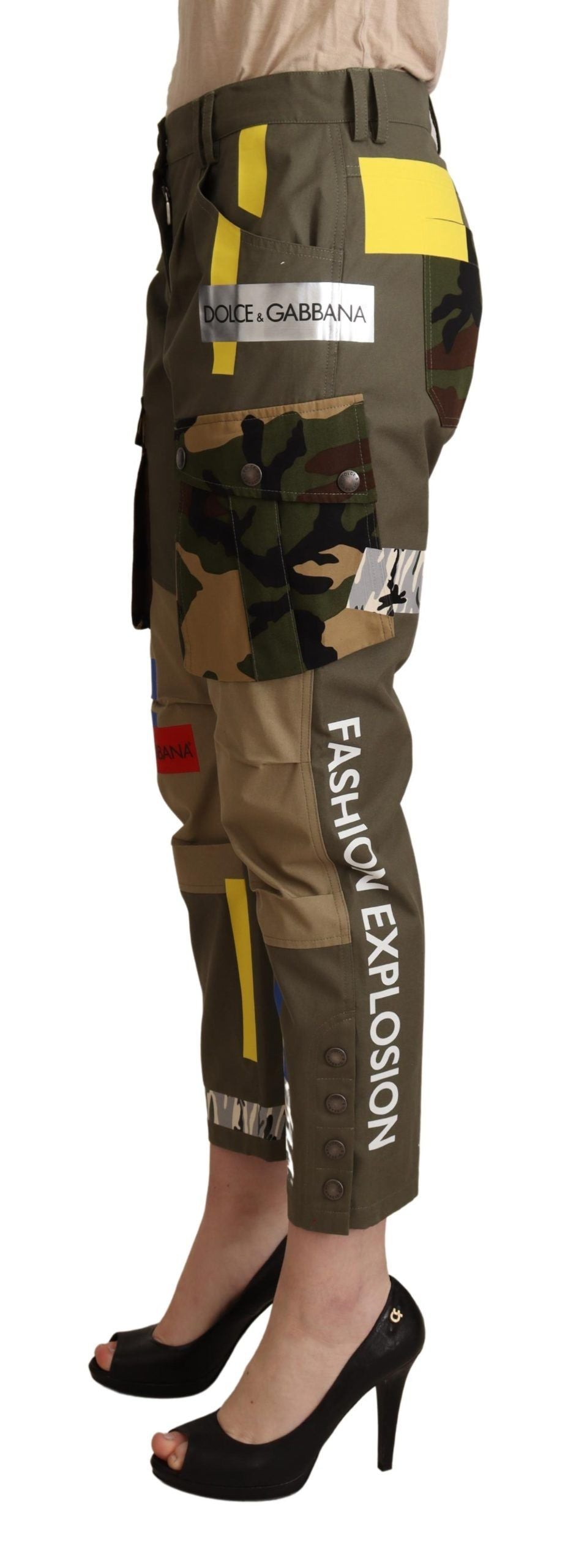 Dolce & Gabbana Grüne Militär-Cargohose Baumwollhose