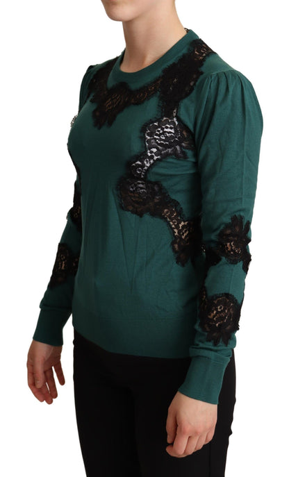 Dolce & Gabbana Grüner Pullover mit Rundhalsausschnitt aus Wolle