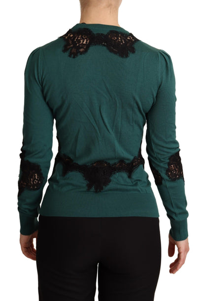 Dolce & Gabbana Grüner Pullover mit Rundhalsausschnitt aus Wolle