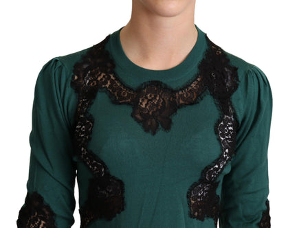 Dolce & Gabbana Grüner Pullover mit Rundhalsausschnitt aus Wolle
