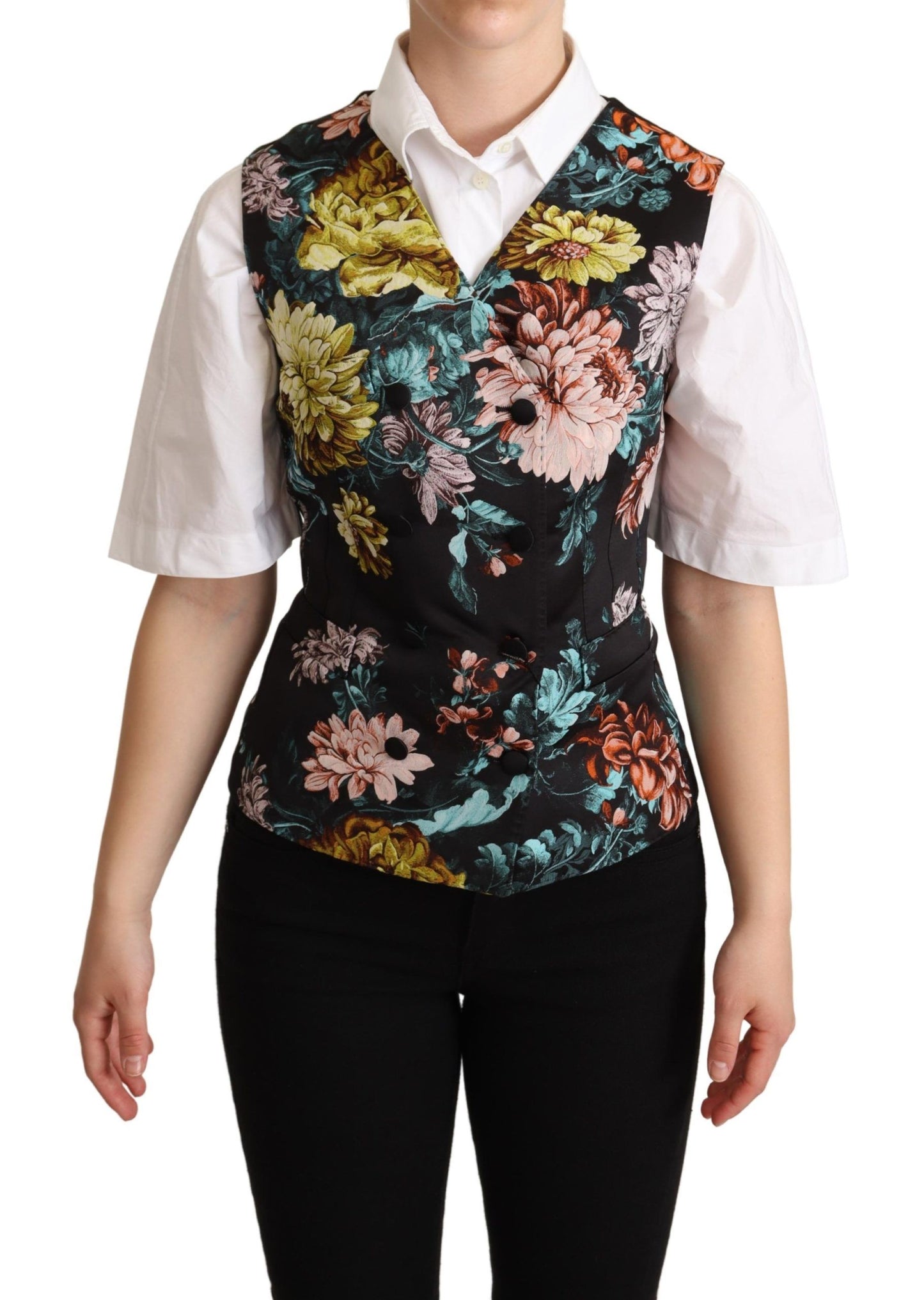 Dolce & Gabbana Schwarze Jacquard-Blumenweste Weste