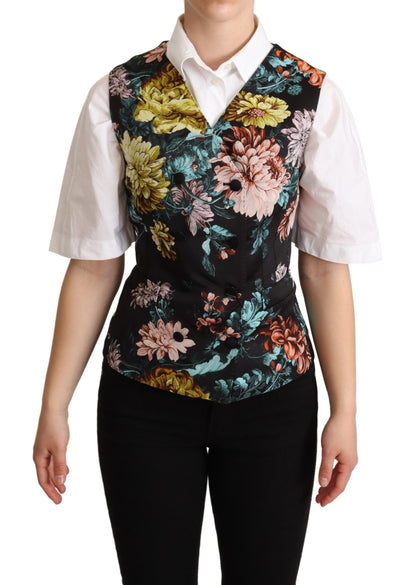 Dolce & Gabbana Schwarze Jacquard-Blumenweste Weste