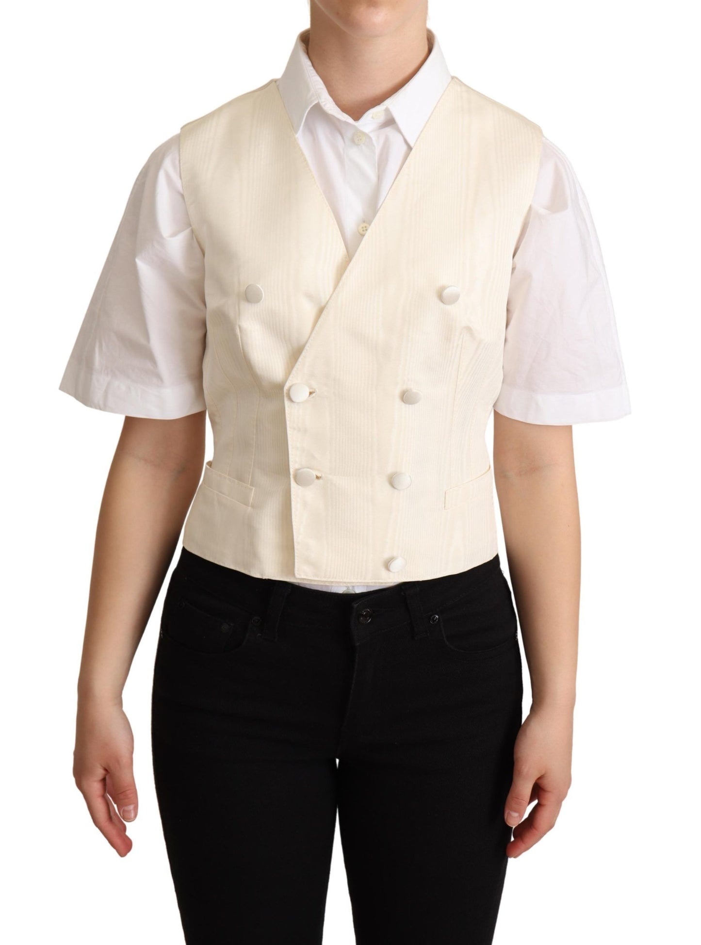 Dolce & Gabbana Beige Seidenweste ärmellos Weste
