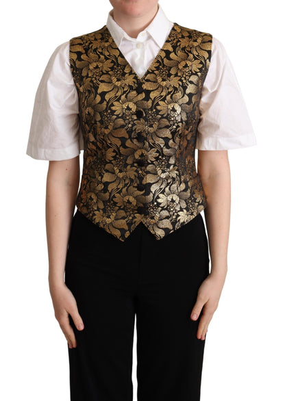 Dolce & Gabbana Schwarz-Gold-Jacquard-Seidenweste Vest