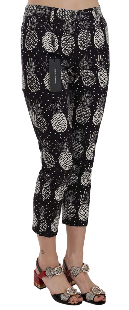 Dolce & Gabbana Schwarze Ananas Print Skinny Capri Hosen
